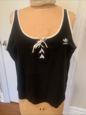 adidas cropped Black Tank Top with White Lace-Up Trim